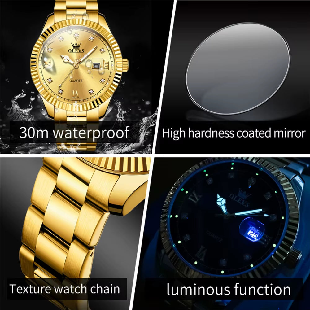 3623 Men'S Original Quartz Watch Brand Classic Watch Luxury Gold Stainless Steel Business Men'S Watch Date Reloj Hombre