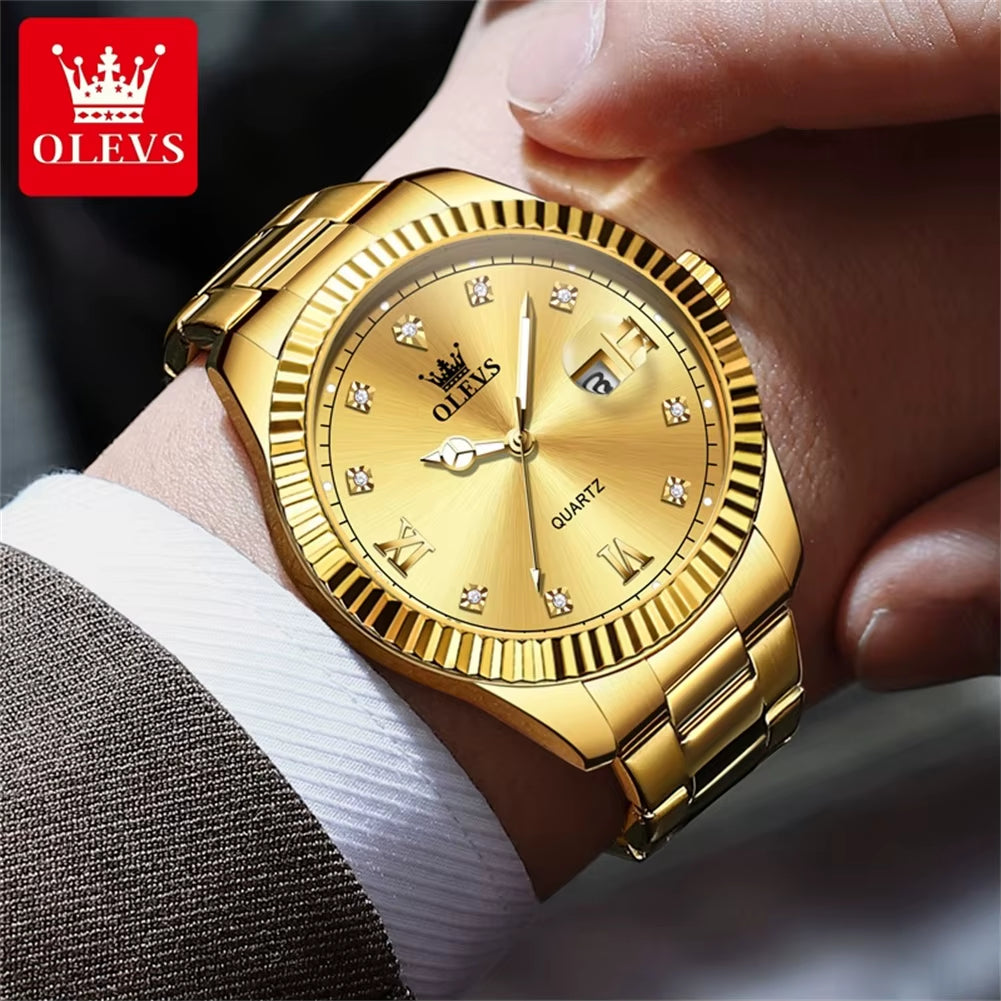 3623 Men'S Original Quartz Watch Brand Classic Watch Luxury Gold Stainless Steel Business Men'S Watch Date Reloj Hombre