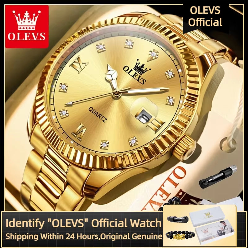 3623 Men'S Original Quartz Watch Brand Classic Watch Luxury Gold Stainless Steel Business Men'S Watch Date Reloj Hombre