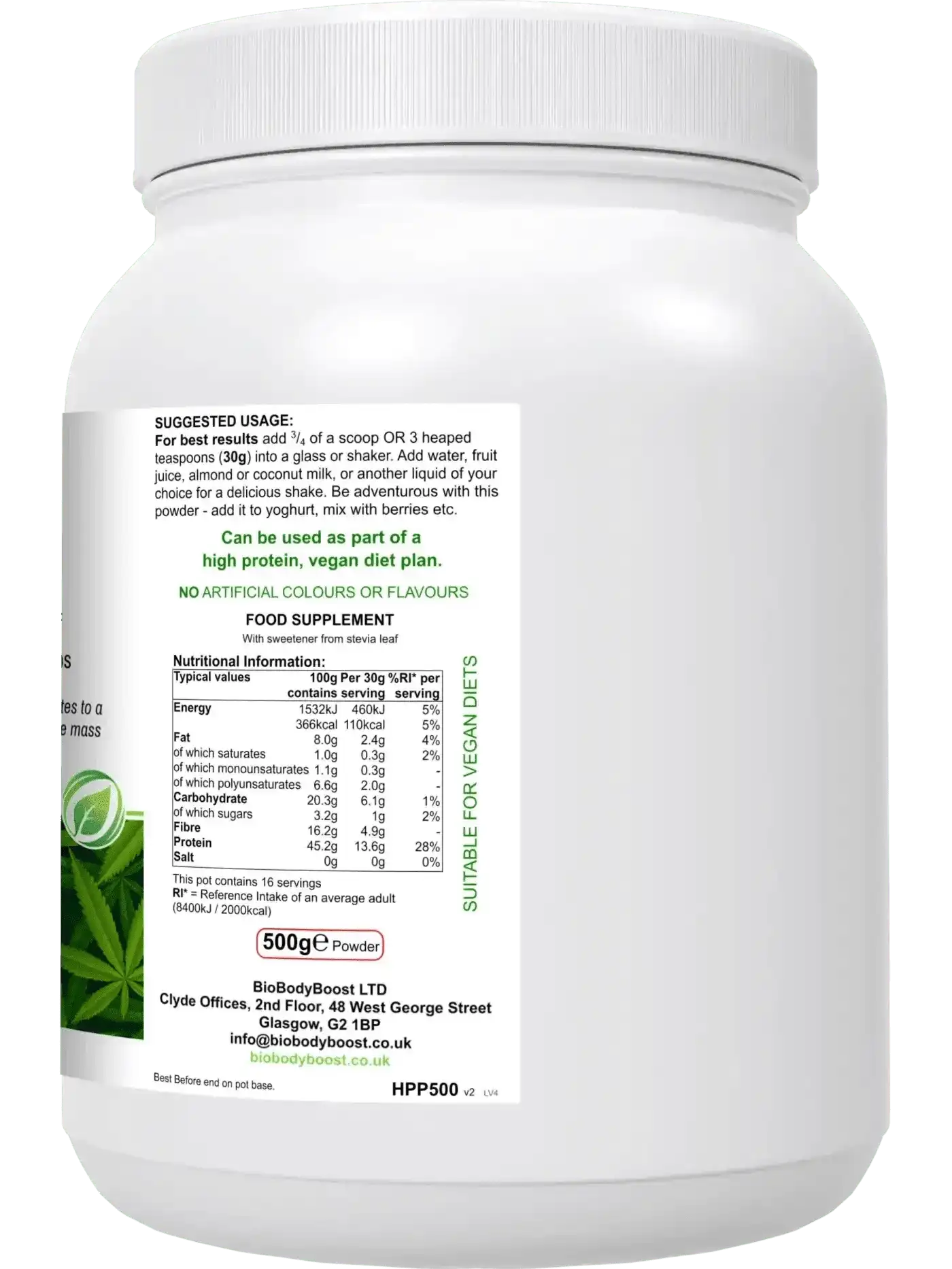 HyperHemp Vegan Hemp Protein Powder – 500 g | Plant‑Based, High Protein, UK‑Made-1