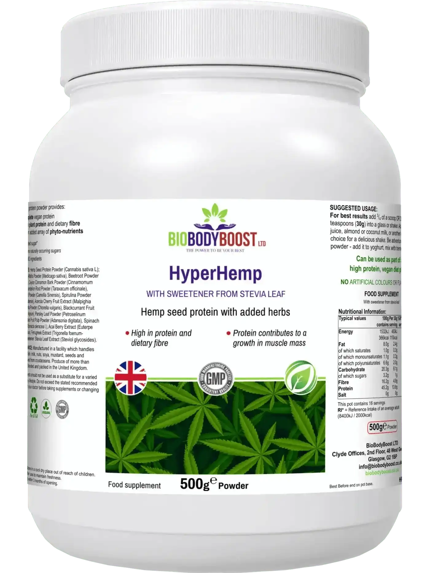 HyperHemp Vegan Hemp Protein Powder – 500 g | Plant‑Based, High Protein, UK‑Made-0