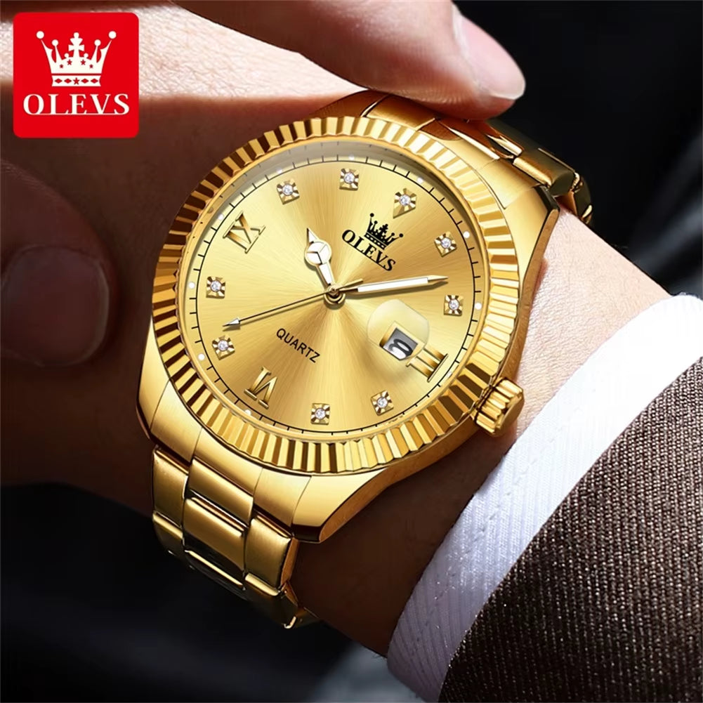 3623 Men'S Original Quartz Watch Brand Classic Watch Luxury Gold Stainless Steel Business Men'S Watch Date Reloj Hombre